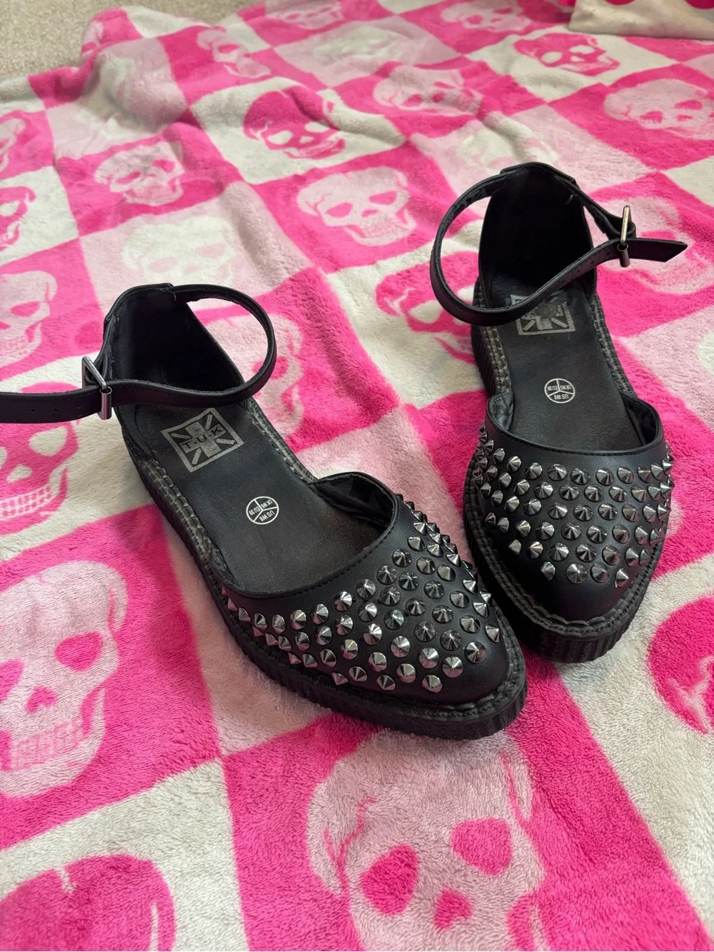 T.U.K. Studded Black Mary Janes Size 8